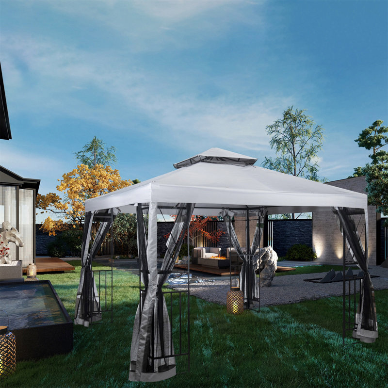 10' X 10' Patio Gazebo With Mosquito Net And Corner Shelves