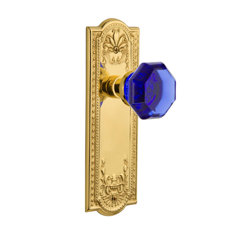 Plaque Meadows avec bouton de porte Waldorf Cobalt, 2 3/8 po, Laiton non laqué