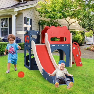 8 in 1 Large Toddler Slide w/Long Slope, Enclosed Steps, Telescope, Basketball Hoop, Tunnel