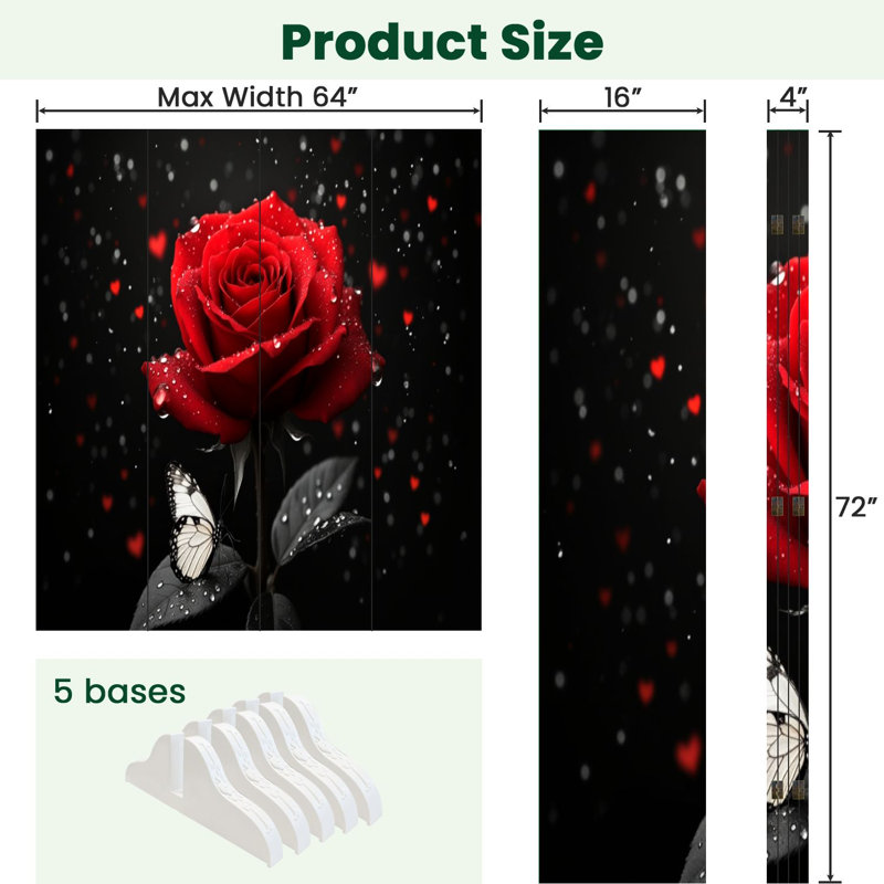 Cloison pliante 4 panneaux paravent Royal Red Rose