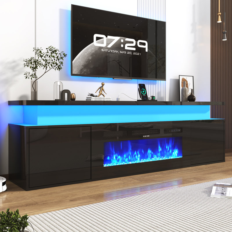 TV Stand Fireplace, Black, 70"