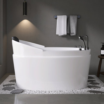 51 in. Acrylic Freestanding Tub Hydromassage Oval Shaped Whirlpool Water Jets Soaking SPA with Black Pillow and Seat