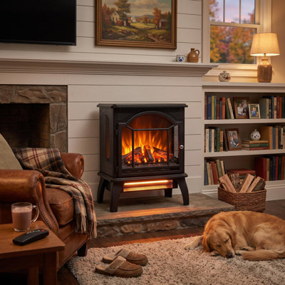 18-Inch 3D Flame Infrared Quartz Electric Fireplace Stove, Remote Control Included