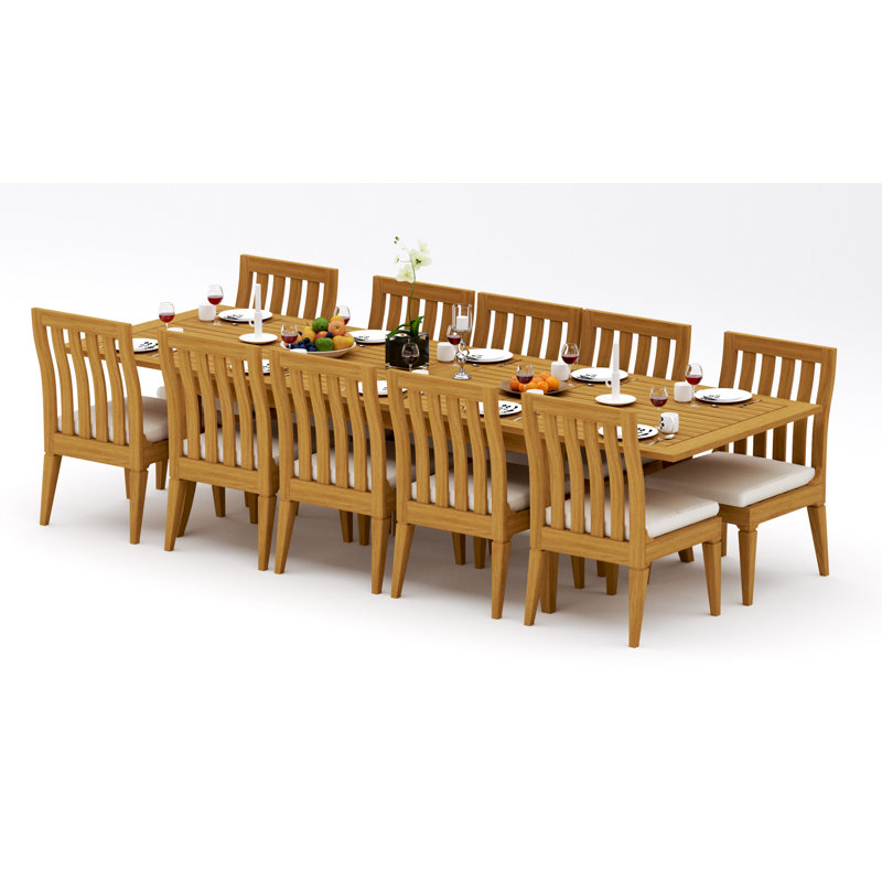13 Pcs Grade-A Teak Wood Dining Set: 122" Atnas Double Extension Rectangle Table And 12 Caranas Armless Chairs #11Ca2800, 10