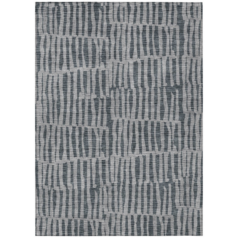 Tapis extérieur lavable rayé gris anthracite et gris 9 pi x 12 pi