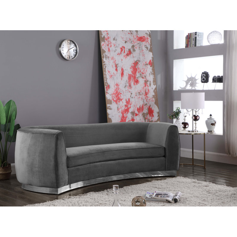 Breccan 91.5'' Velvet Sofa, Grey Velvet, Chrome
