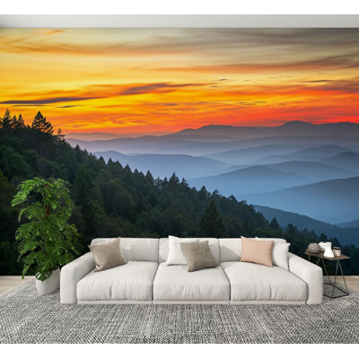 Peel and Stick Wallpaper Great Smoky Mountains National Park Scenic Sunrise Landscape Wall Murals 100"H x 144"W Removable PVC Wall Paper Self-Adhesive Wall Decor for Bedroom Living Room Home Office