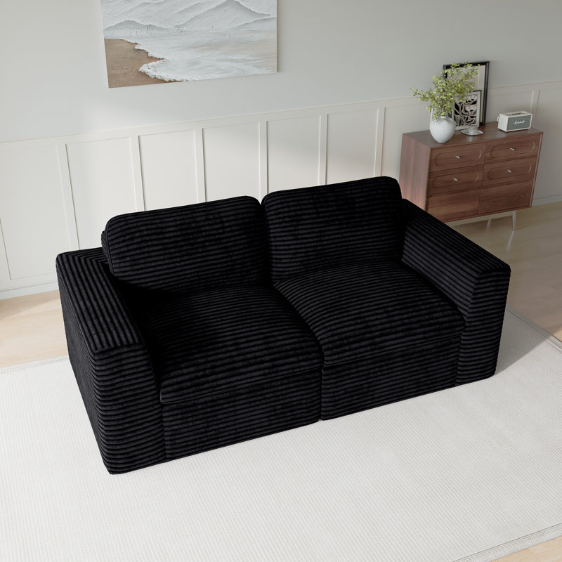 Boneless Wide Corduroy Compression Modular Upholstered Sponge Sofa Cloud Boneless Loveseat Sofa With No Assembly Required