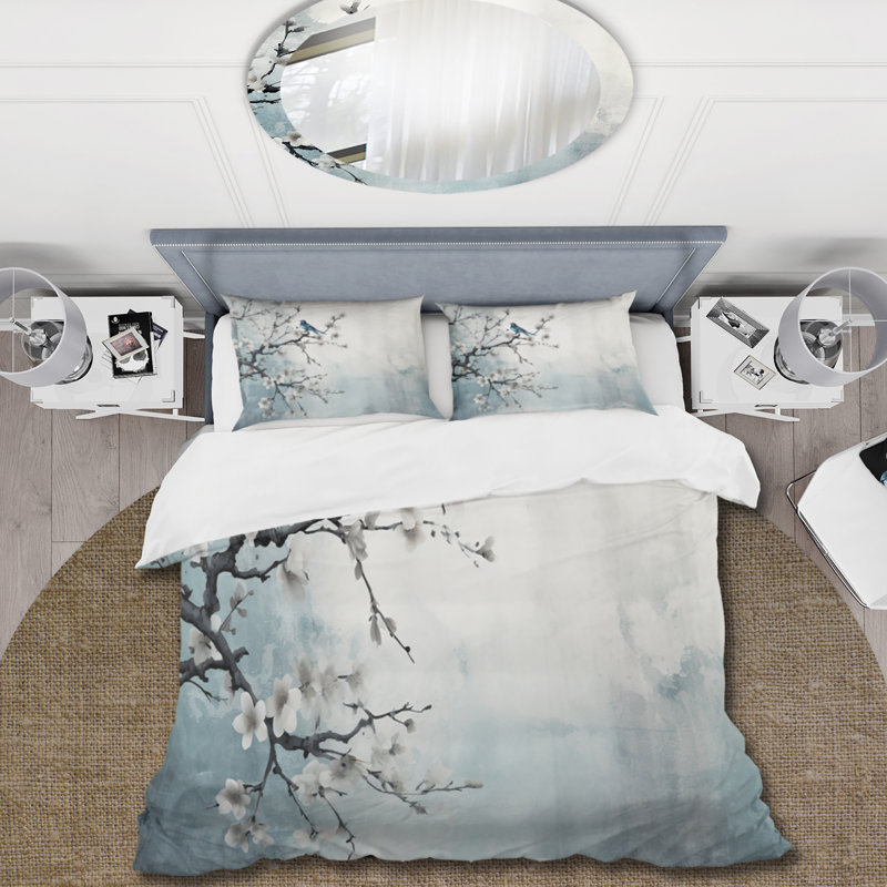 Ensemble de housse de couette Asian Art Sumi Bird Serenity, Housse de couette simple + 1 taie décorative stan