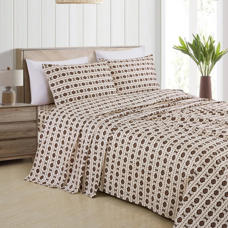Lodge Geometric Printed Microfiber Sheet Set, King Sheet Set with 2 Pillowcases
