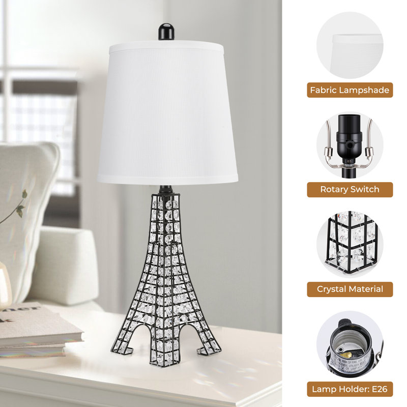 Khrysten 24" Modern Table Lamp Paris Tower Base with 3-Color Temperature Bedside Table Lamp (Bulbs Included), Black