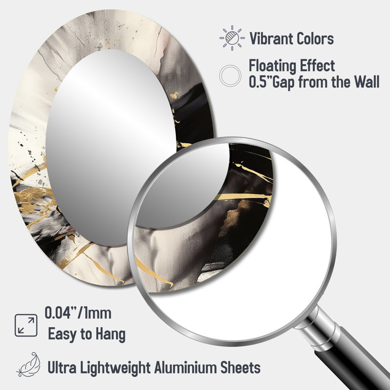 Or et gris Flusion Fusion II - miroir mural ovale moderne doré, 40 po x 30 po