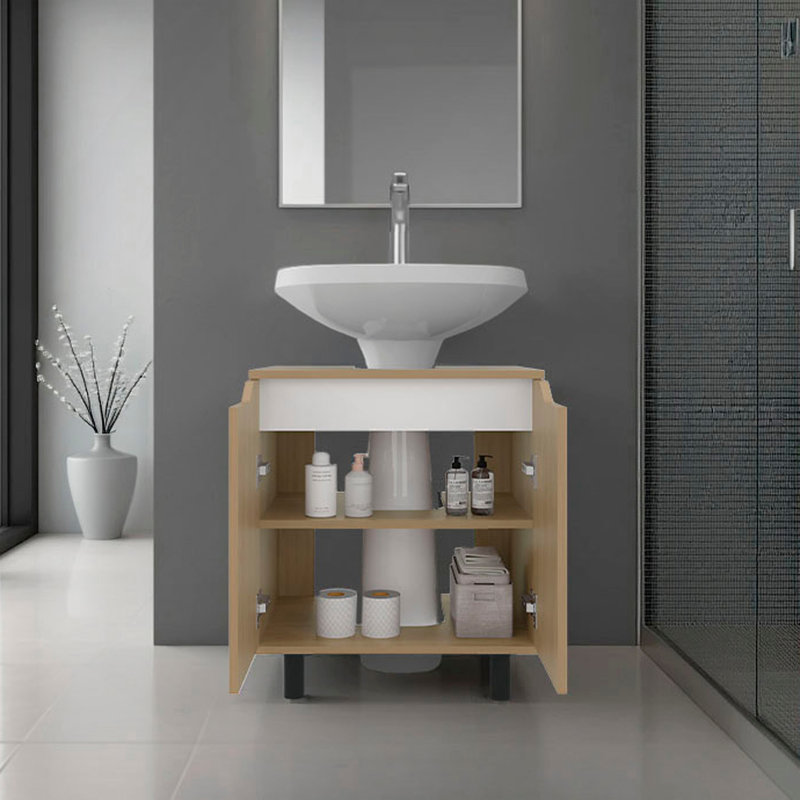 Armoire encastrée avec deux portes et tablettes de rangement intérieures Marlo, Chêne