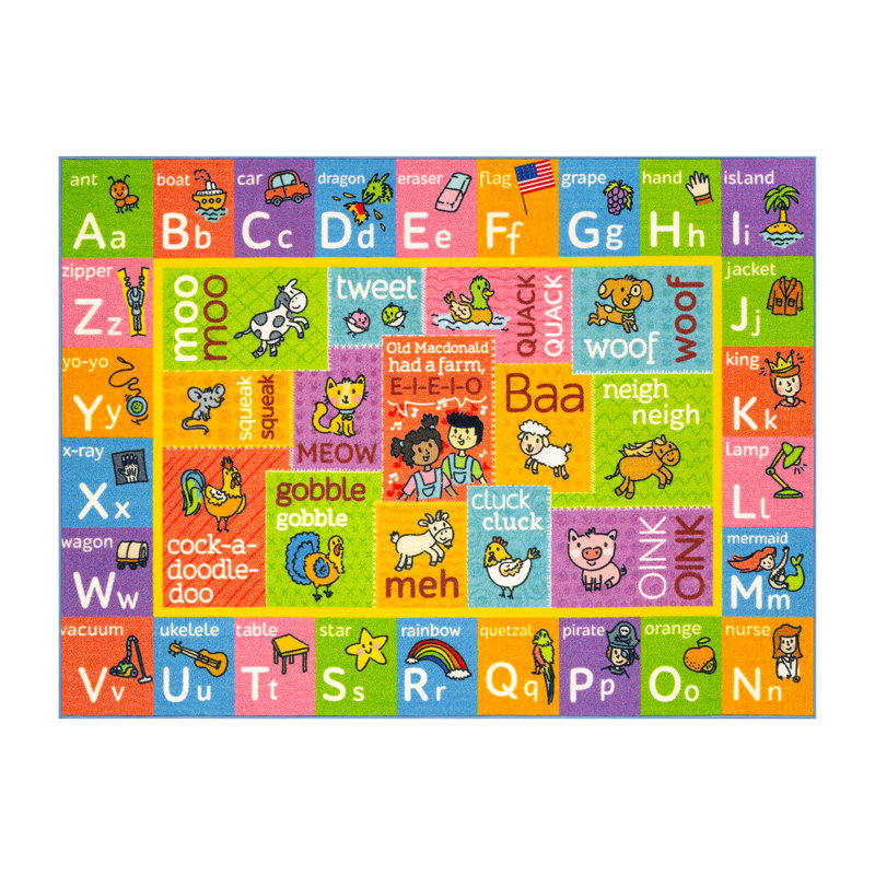 Alphabet Animals Educational Learning Game Play Non Slip Kids Rug Carpet Classroom Playroom Ma, Rectangle 5' x 6'6"
