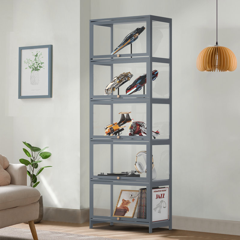 Acrylic display case with hinged door, display case from the Curio Cabinet collection, (5) H 67,5 po x l 23 po x P 12,5 po