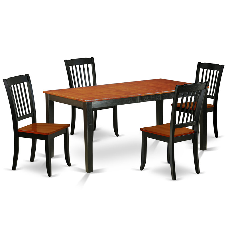 Ensemble de table de cuisine 5 pièces pour 4 personnes comprenant une table de salle à manger rectangulaire avec rallonge papillon et 4 chaises, noir et cerise