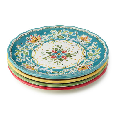 Provence 11-Inch Dinner Plates, Set of 4 Ceramic Plates with Assorted French Folk-Inspired Designs – Durable Everyday & Holiday Dinnerware for Pasta, Chicken, Veggies & More