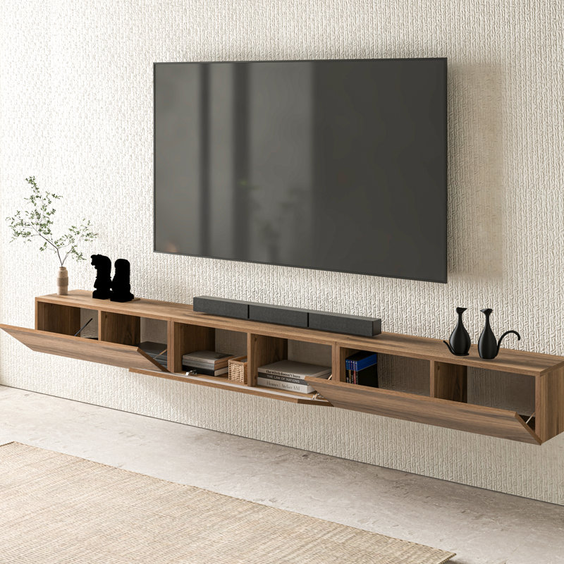 Modern Floating Tv Stand Wall Mounted Entertainment Center – 3-Piece Walnut Media Console, 106" Wide, Fits Tvs Up To 100"