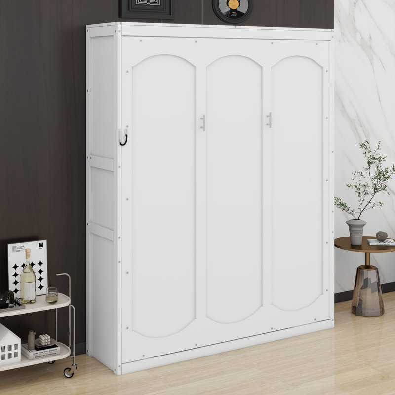 Lit escamotable polyvalent avec tablettes de rangement, Blanc