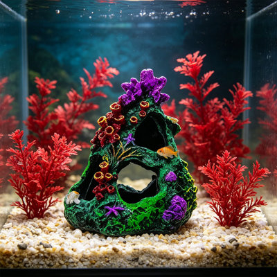 Resin Aquarium Ornament Artificial Corals Reefs Ornament For Aquarium Resin Fish Tank Decoration Cave Hideout Natural Rocks Hollow Hole For Breeding Aquatic Scenery