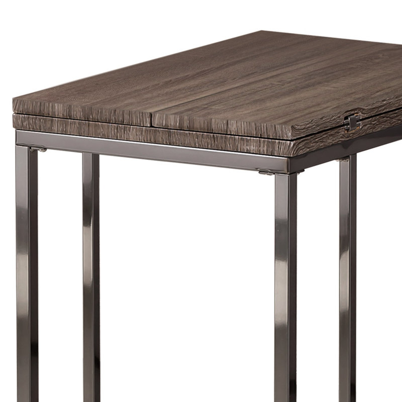 Landaverde Solid Wood Top End Table, Weathered Grey, Black Nickel, 25.25" H x 18" W x 24" D