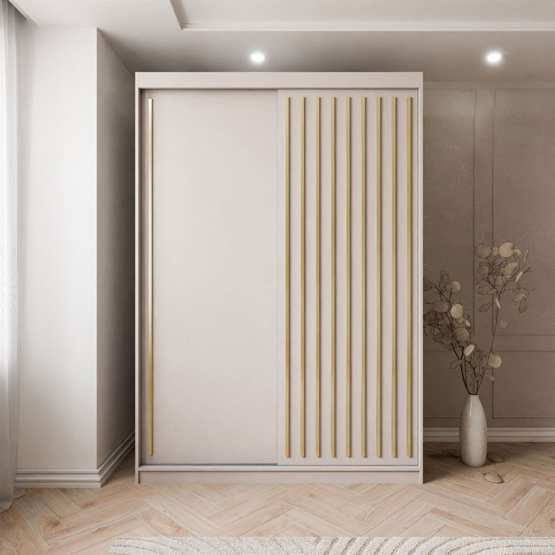 Sliding Wardrobe AURIS  with Gold Strips, Cashmire Matt