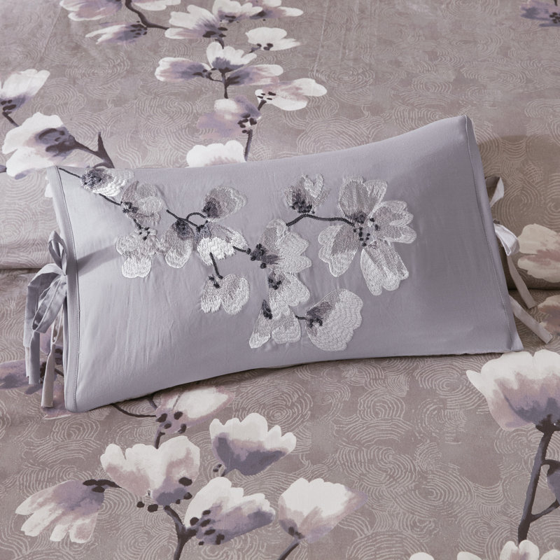 Coussin décoratif lilas brodé 100% coton oblong 12 po x 20 po
