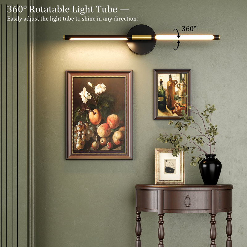 Battery Operated Wall Sconces with Remote Control, 24'' LED Flush Mounted Sconces, Matte Black/Gold