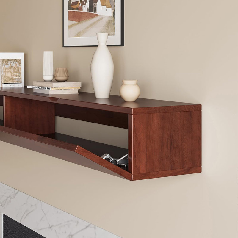 Walnut Colored Storage Fireplace Mantel, Walnut