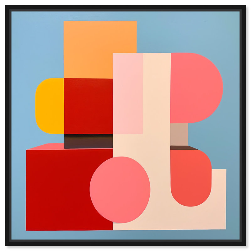 «Abstract Blocks», art mural abstrait géométrique sur toile par Art Remedy, Cadre noir, H 41 po x l 41 po