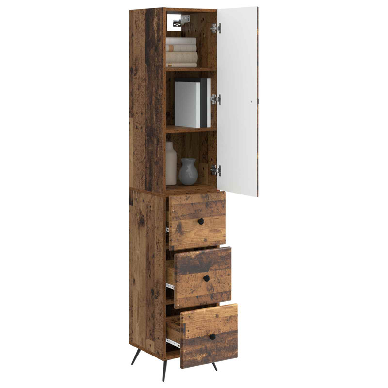  Cabinet Set 2 Pcs Engineered Wood Storage Living Room Office Bedroom, Old Wood