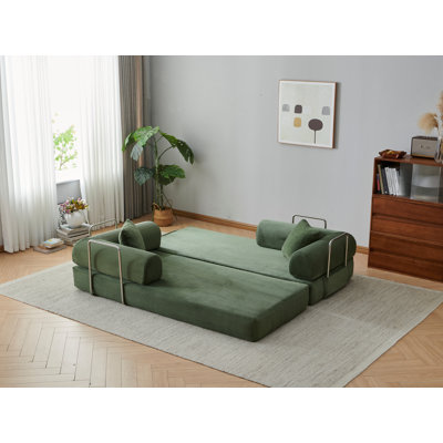 Canapé à compression de 78,8 po, canapé-lit convertible au sol avec accoudoirs avec dossier coussiné, canapé-lit futon confortable, canapé modulaire désossé Loveseat, tissu en velours côtelé, pour le salon, la chambre à coucher, vert
