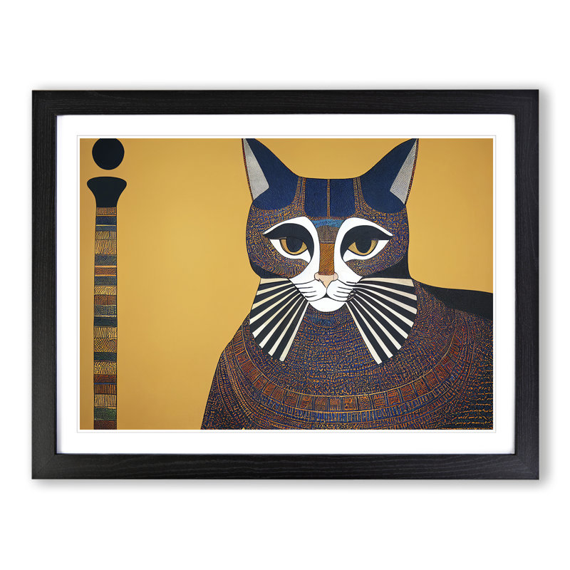 Egyptian Cat - Single Picture Frame Painting, Black, 46cm H x 64cm W x 2cm D