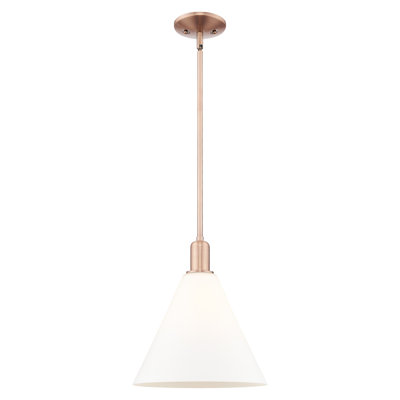 Arcadia - Benston - 1 Light 12" Stem Hung Mini Pendant - Antique Copper Finish - Matte White Shade