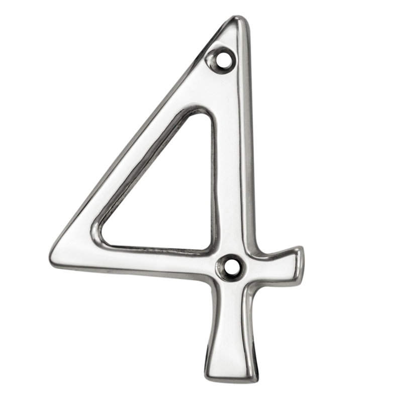 Clapham 7cm H Brass House Number, 4, Polished Chrome