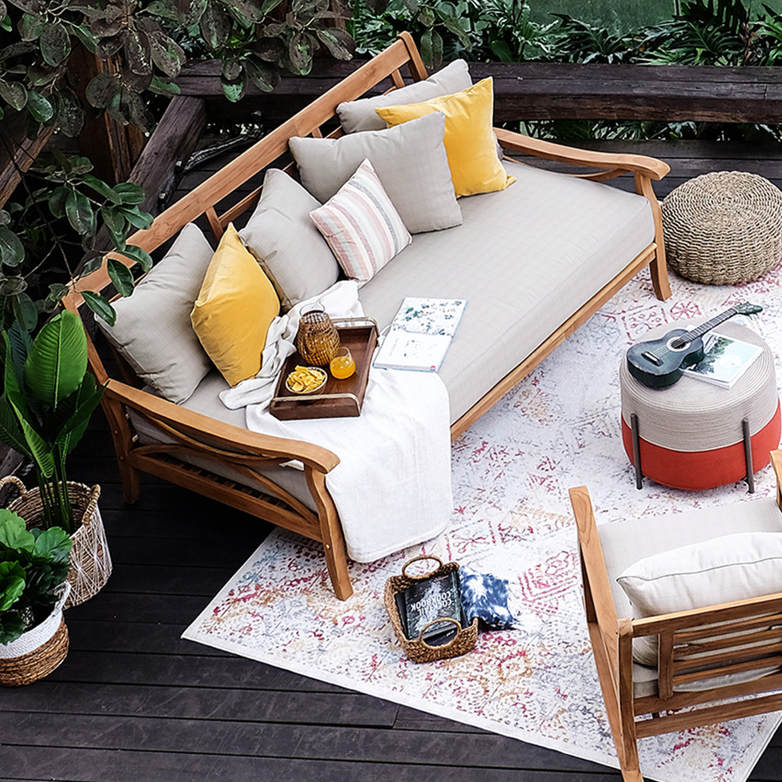Brunswick 79" Teak Patio Daybed, Beige