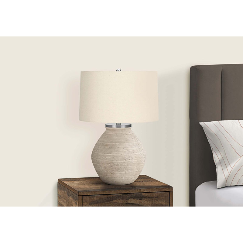 Lampe de table Aya, abat-jour en lin, 25 po, Crème / chrome, Beige