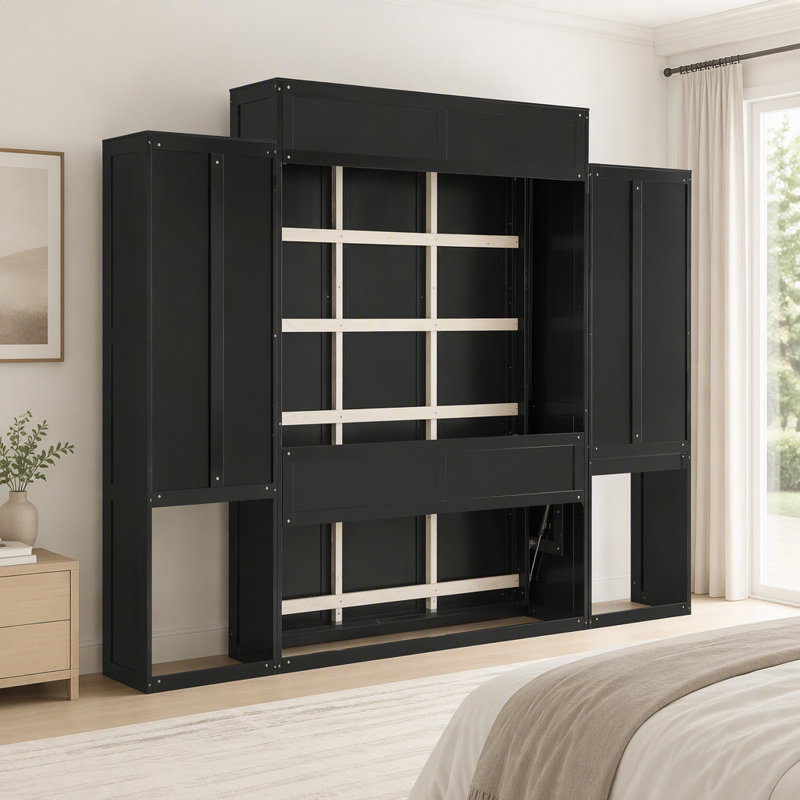 Lit escamotable avec bureau, coiffeuse et armoires, Espresso