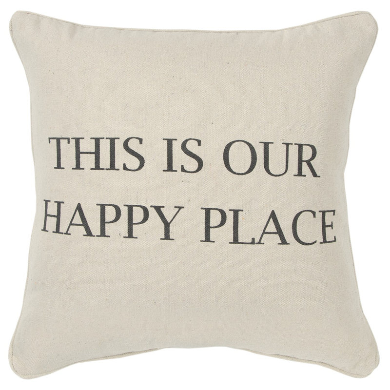 Coussin décoratif en toile taupe grise Happy Place