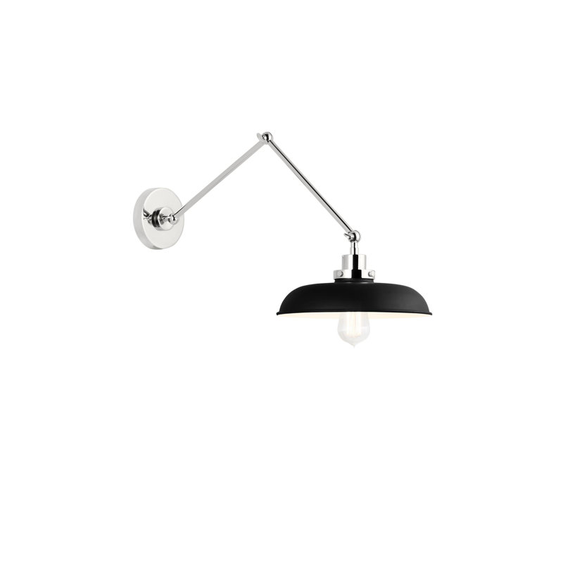 Wellfleet Double Arm Wide Task Sconce, Midnight Black, Polished Nickel