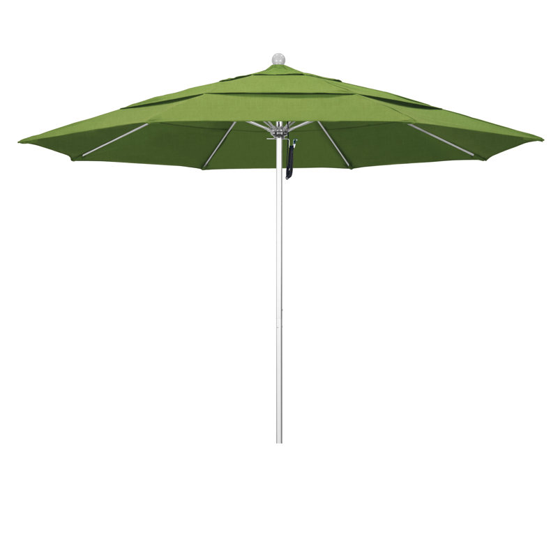 Parasol de marché 11 pi Hibo, Spectre Sunbrella® coriandre, Argent anodisé