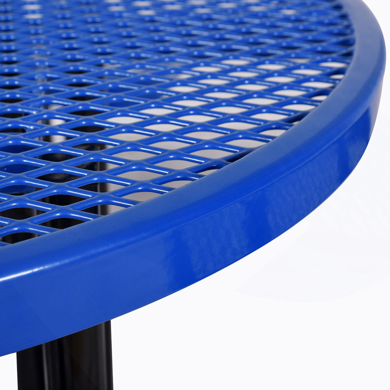 Table de pique-nique ronde en acier 46 po avec mât de parasol, Bleu