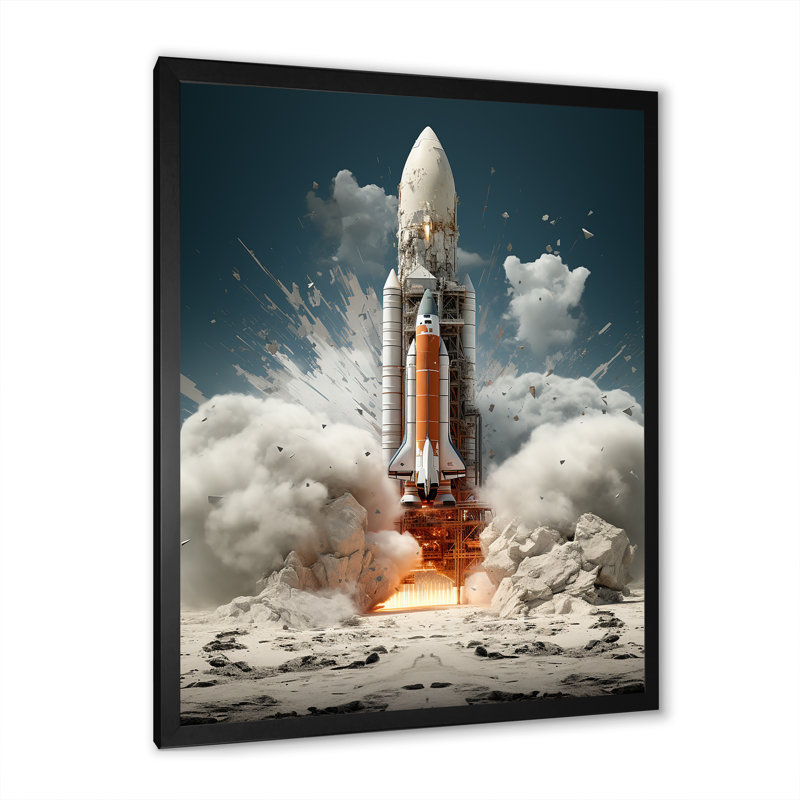 Lancement de la Navette spatiale moderne III, reproduction sur toile, H 32 po x l 24 po x P 1 po, Cadre simple noir