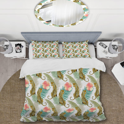 Motif floral et léopard - Ensemble de housse de couette animaux - Microfibre de polyester