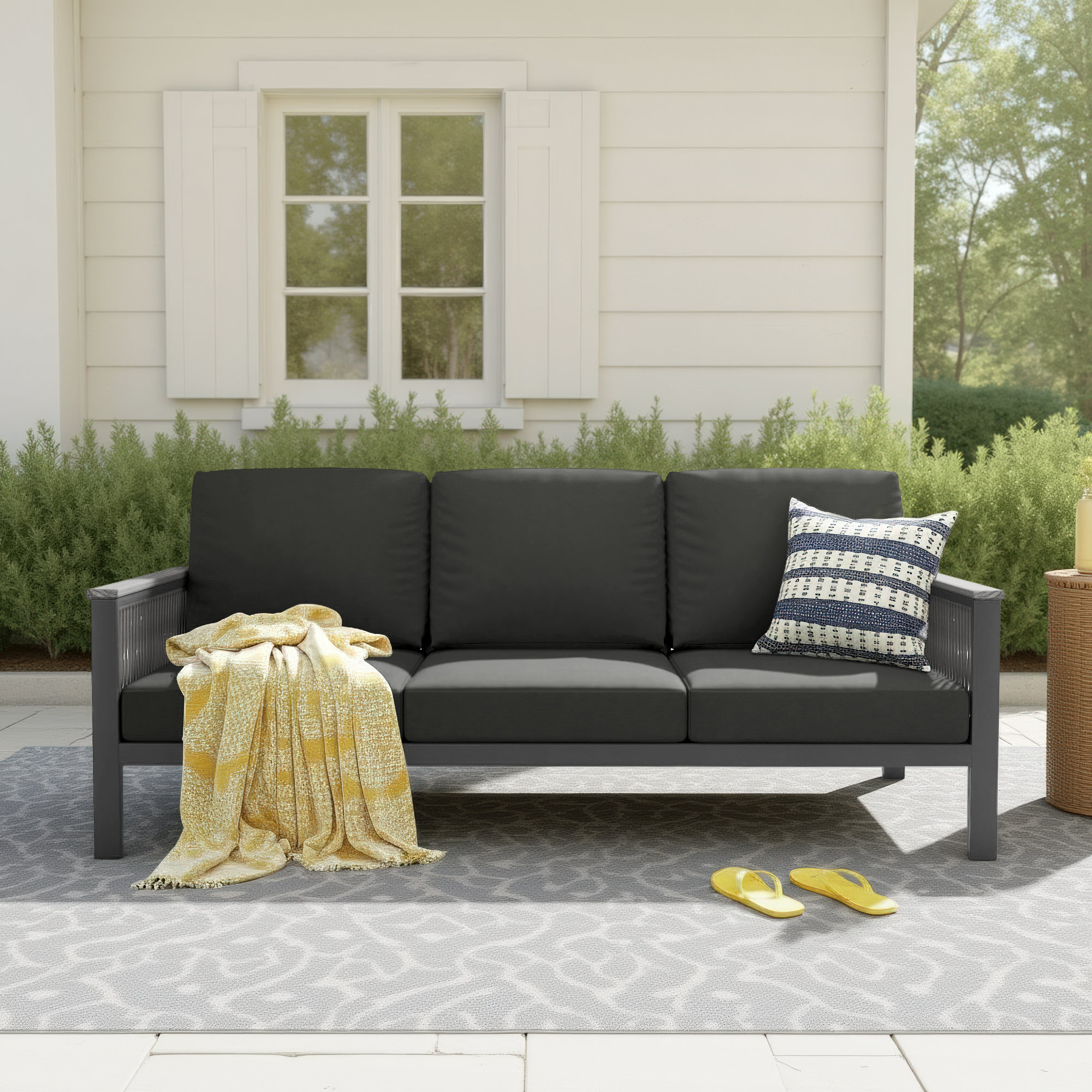 Townsend 80'' Wide Outdoor Patio Sofa with Sunbrella® Cushions, Canvas Black Sunbrella® Canvas