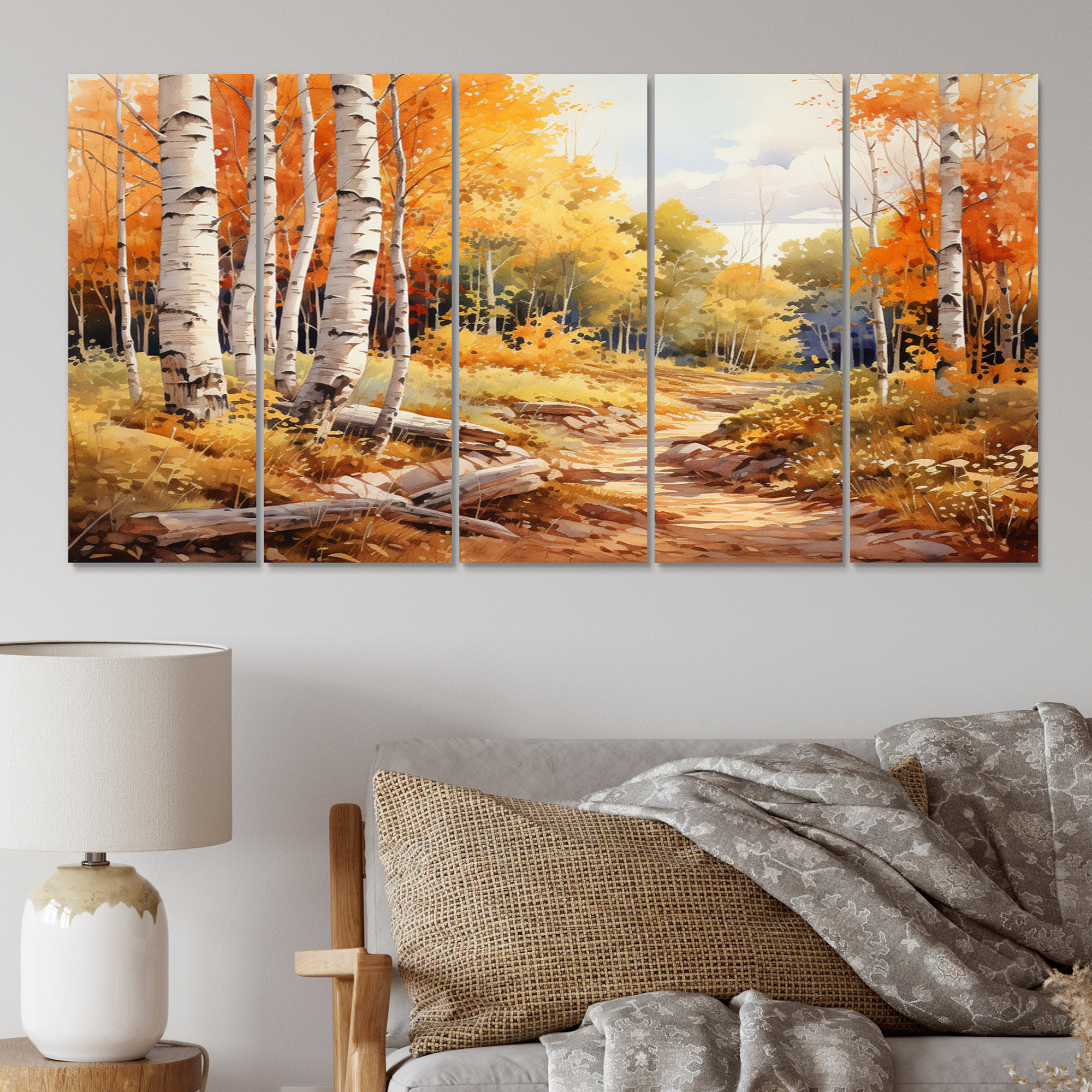 Millwood Pines Hanifi Birch Woods Gilded Pathway II - Tree Birch Canvas ...