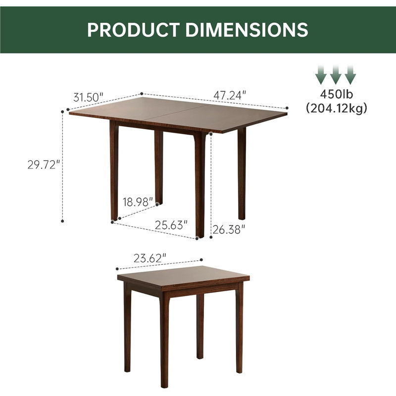 Solid Oak Folding Dining Table, Brown Oak