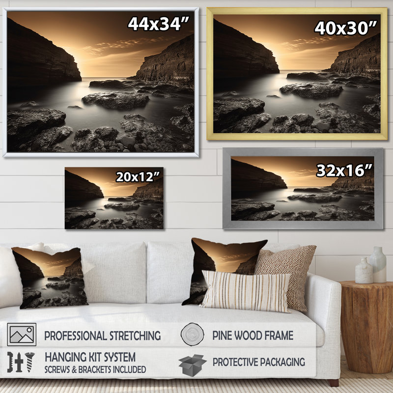 Poche - salon d'art mural plage et océan, Cadre flottant noir, H 24 po x l 32 po x P 1 po