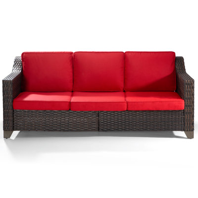 Beaverton 77'' Wide Outdoor Wicker Reversible Patio Sofa with Cushions