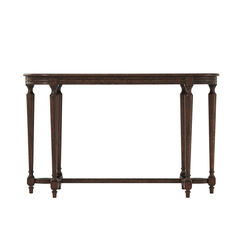 Lord Spencer Rustic Oak Oval Console Table with Floral Trefoil Stretcher
